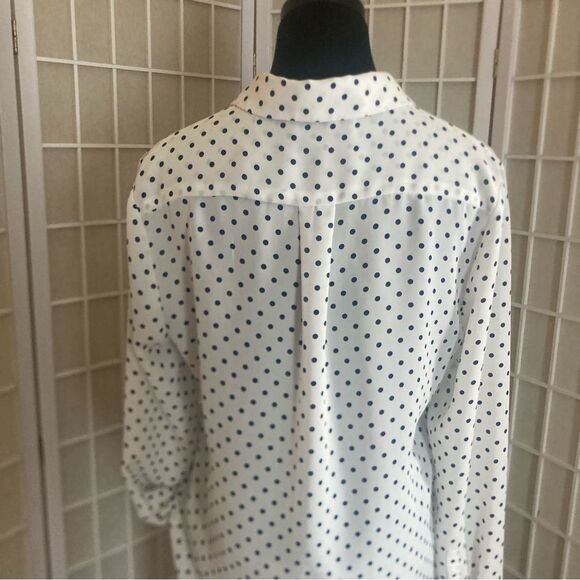 Laundry by Shelli Segal White Blouse with Navy Polka Dots, Size Small - Picture 4 of 12